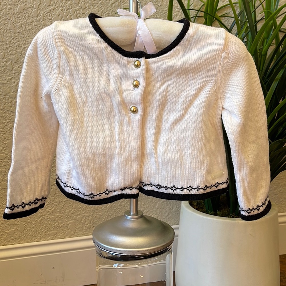 Janie and Jack Girls Black and White cardigan sweater with bow detail
